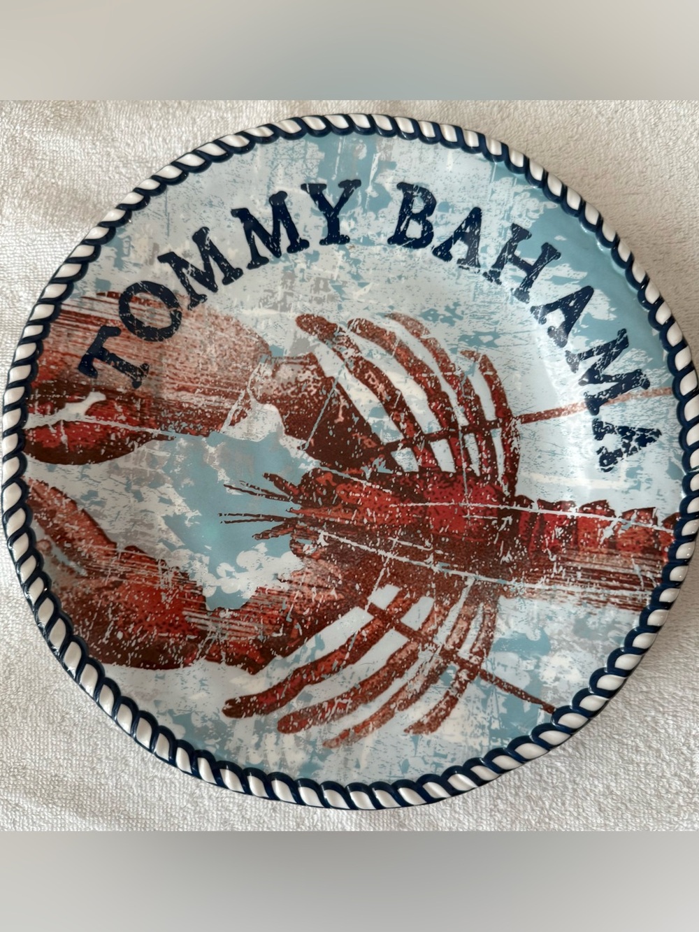Tommy Bahama Light Blue and Red Lobster Dinner Plates and Bowls